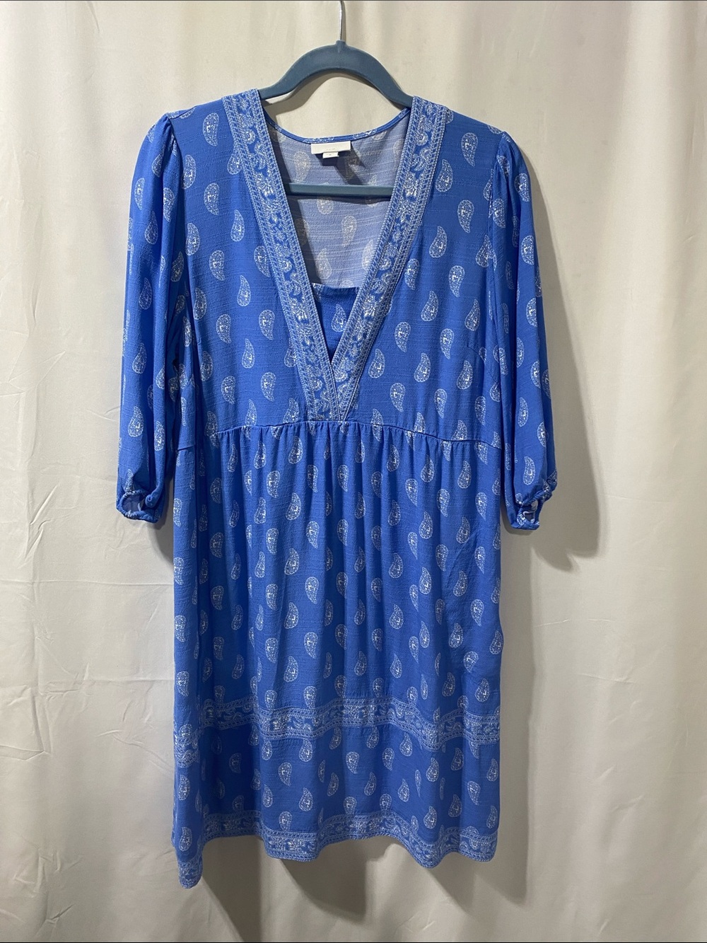 J. Jill Blue Paisley V-Neck Dress
